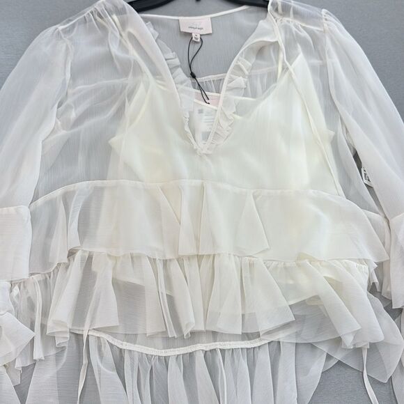 Cinq à Sept Sheer Cream Ruffle Blouse - Picture 2 of 8